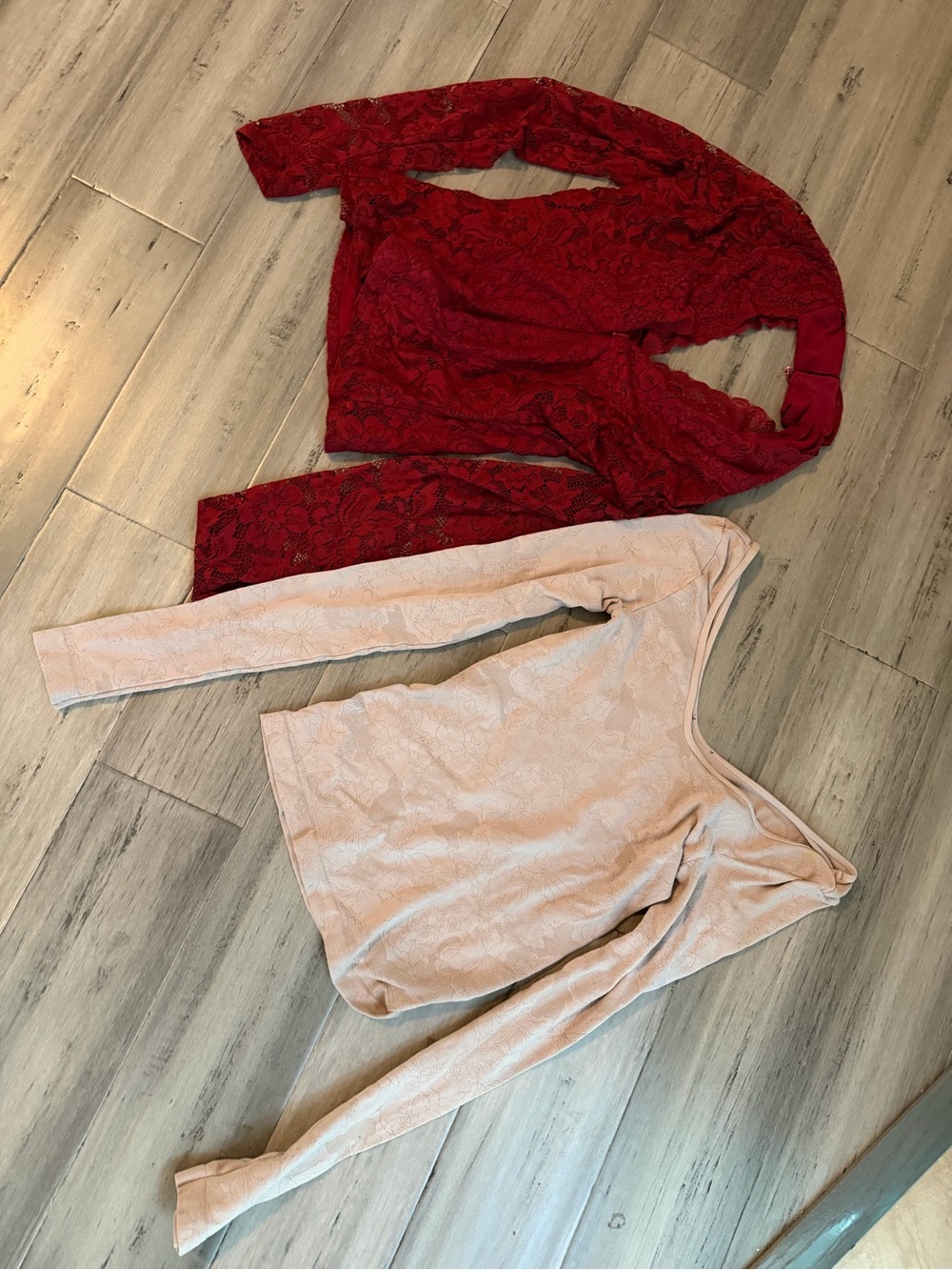 bebe Red Lace Long-Sleeve Top & bebe Blush Long-Sleeve Knit Top Two-Pack